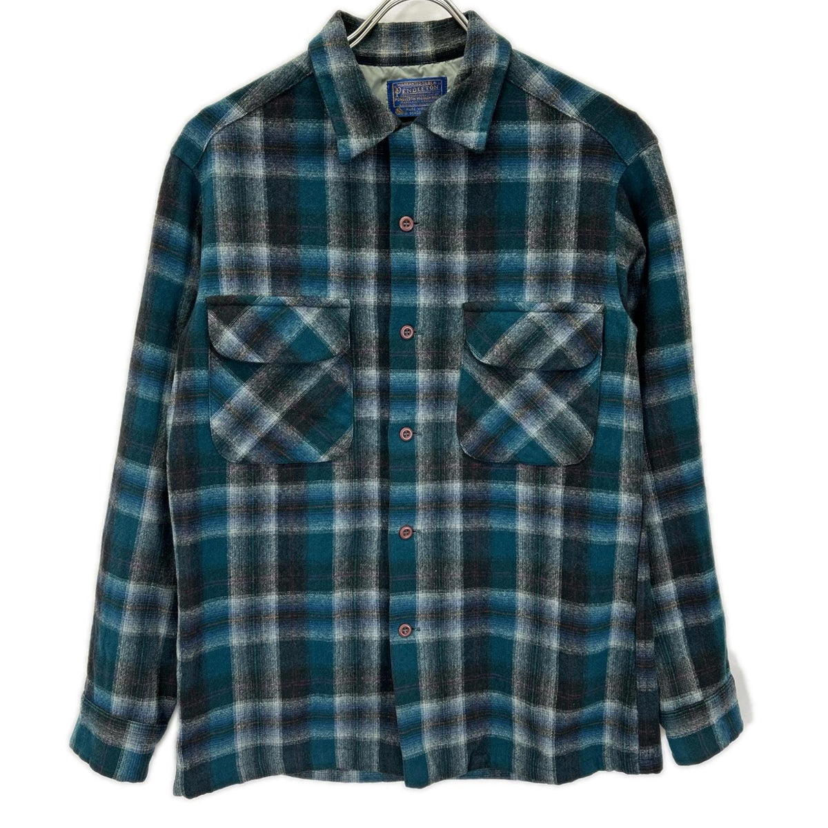 PENDLETON 70s USA Wool Ombre Check Shirt Green Size S