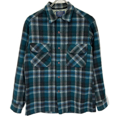 PENDLETON 70s USA Wool Ombre Check Shirt Green Size S