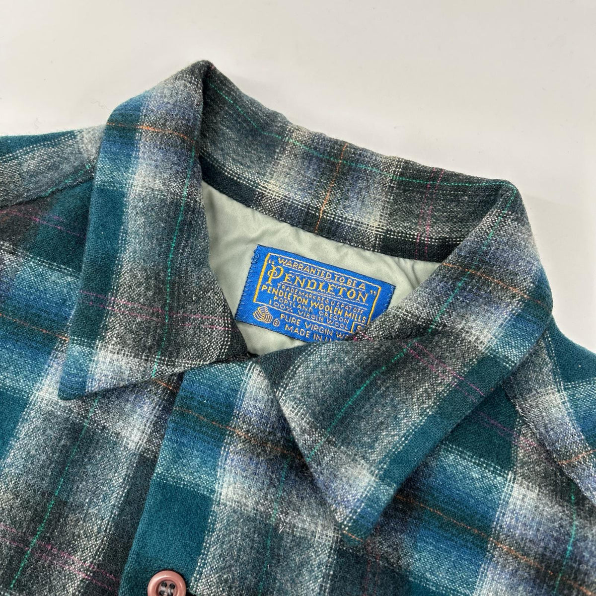 PENDLETON 70s USA Wool Ombre Check Shirt Green Size S
