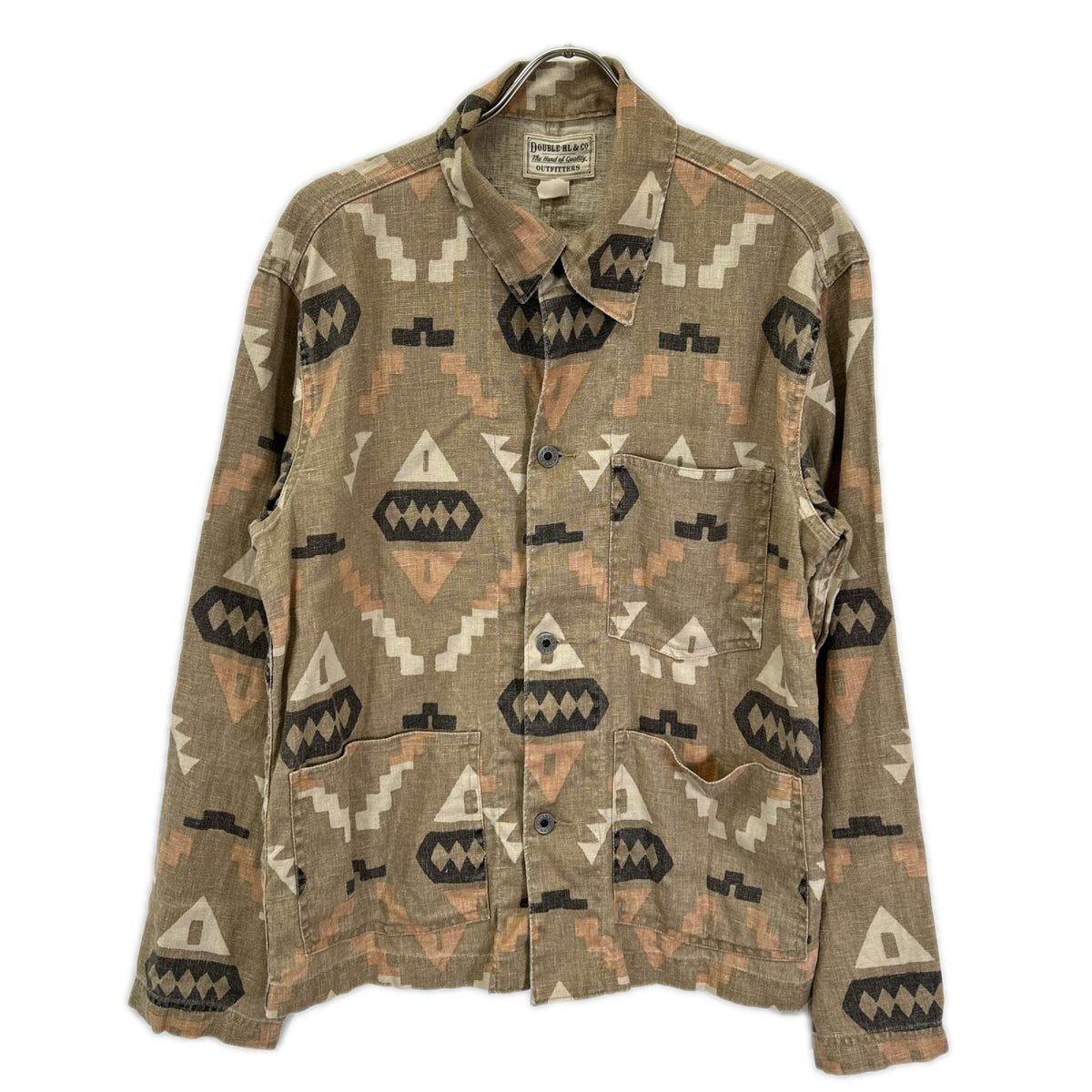 RRL Native Print Oakham Linen Shirt Beige Size S