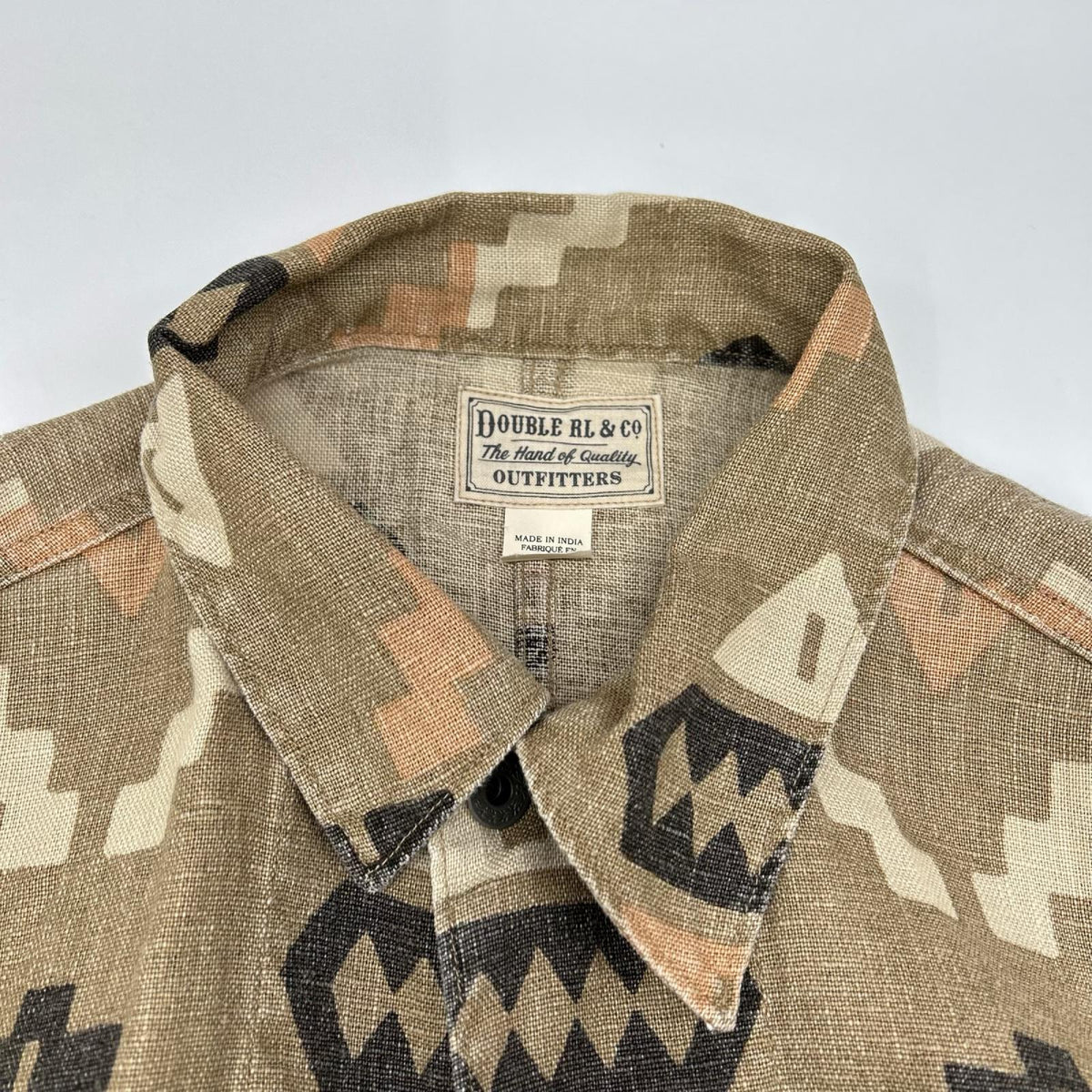 RRL Native Print Oakham Linen Shirt Beige Size S