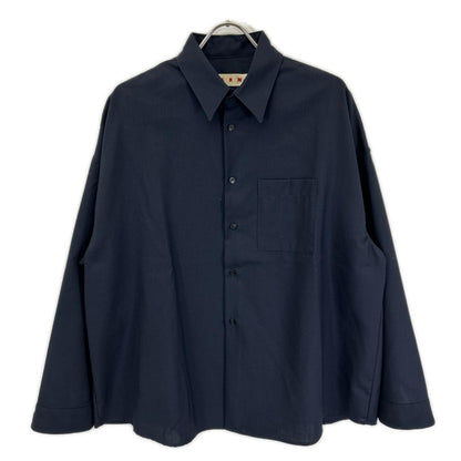 MARNI 2024 Wool Tropical Shirt Navy Size 46
