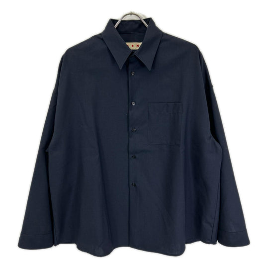 MARNI 2024 Wool Tropical Shirt Navy Size 46