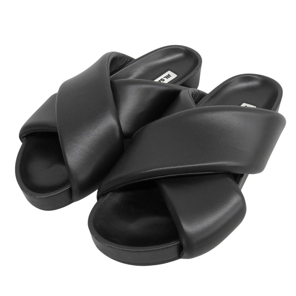 JILSANDER Black Leather Cross Strap Sandals Size EU 41