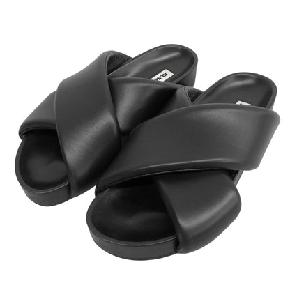JILSANDER Black Leather Cross Strap Sandals Size EU 41