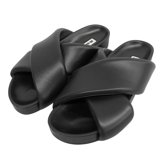 JILSANDER Black Leather Cross Strap Sandals Size EU 41