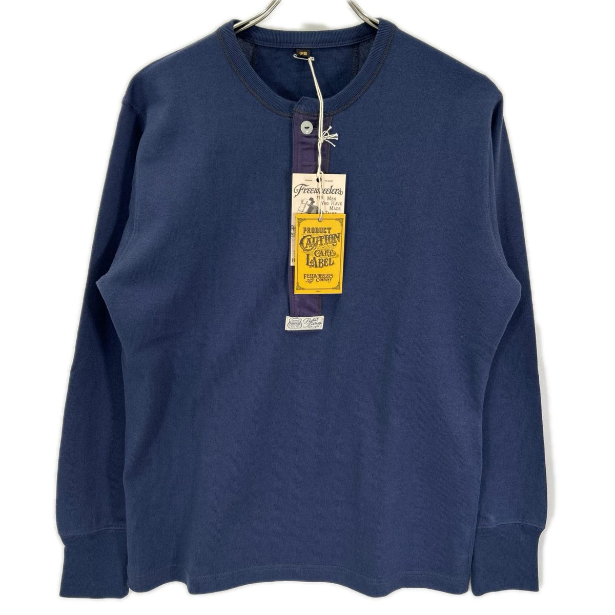 FREEWHEELERS Navy Cotton Henley Long Sleeve Shirt Size 38