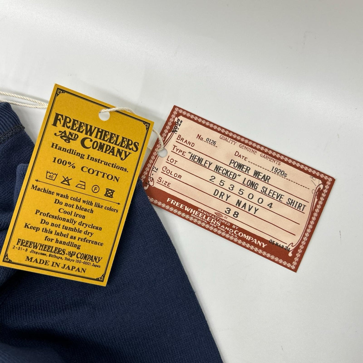 FREEWHEELERS Navy Cotton Henley Long Sleeve Shirt Size 38