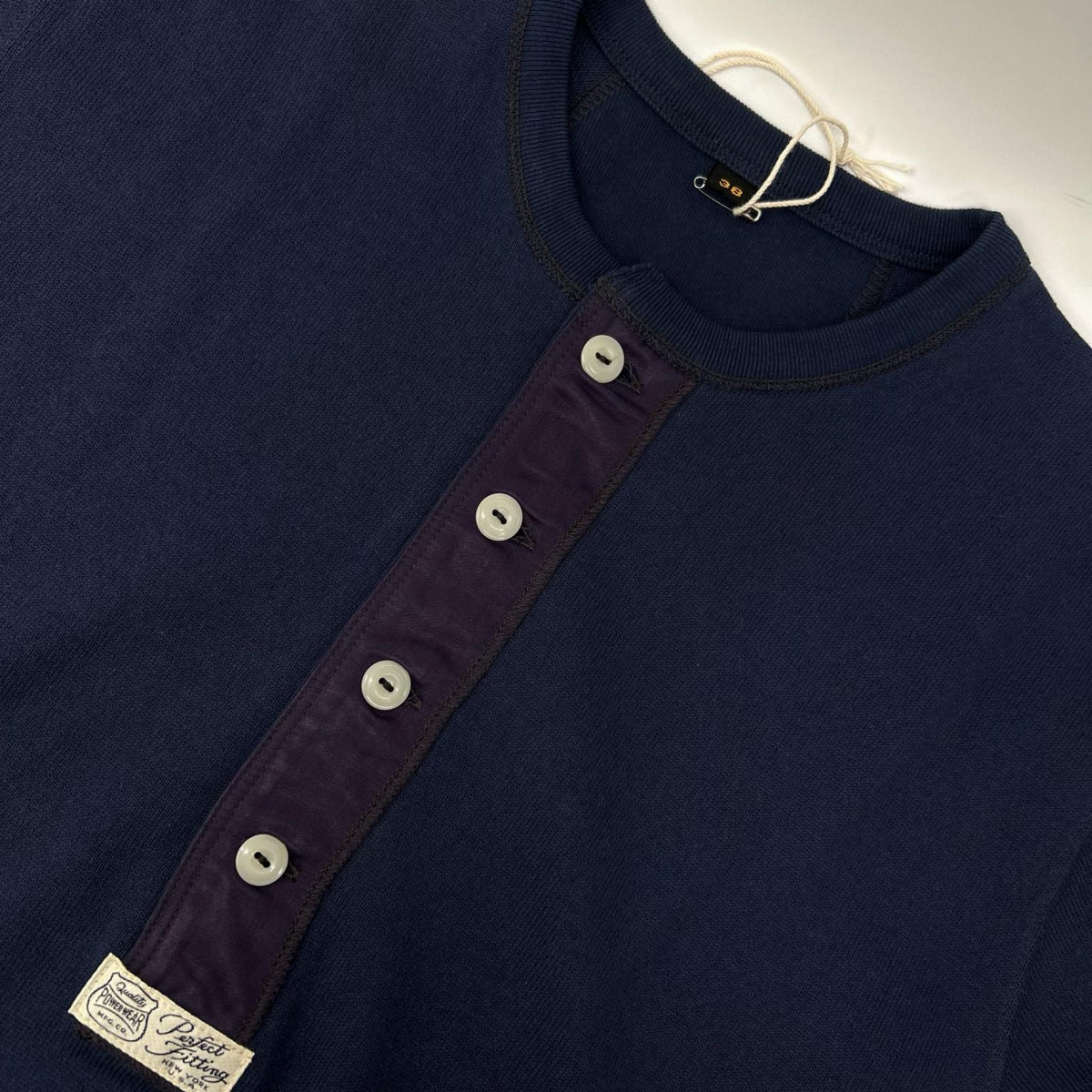 FREEWHEELERS Navy Cotton Henley Long Sleeve Shirt Size 38