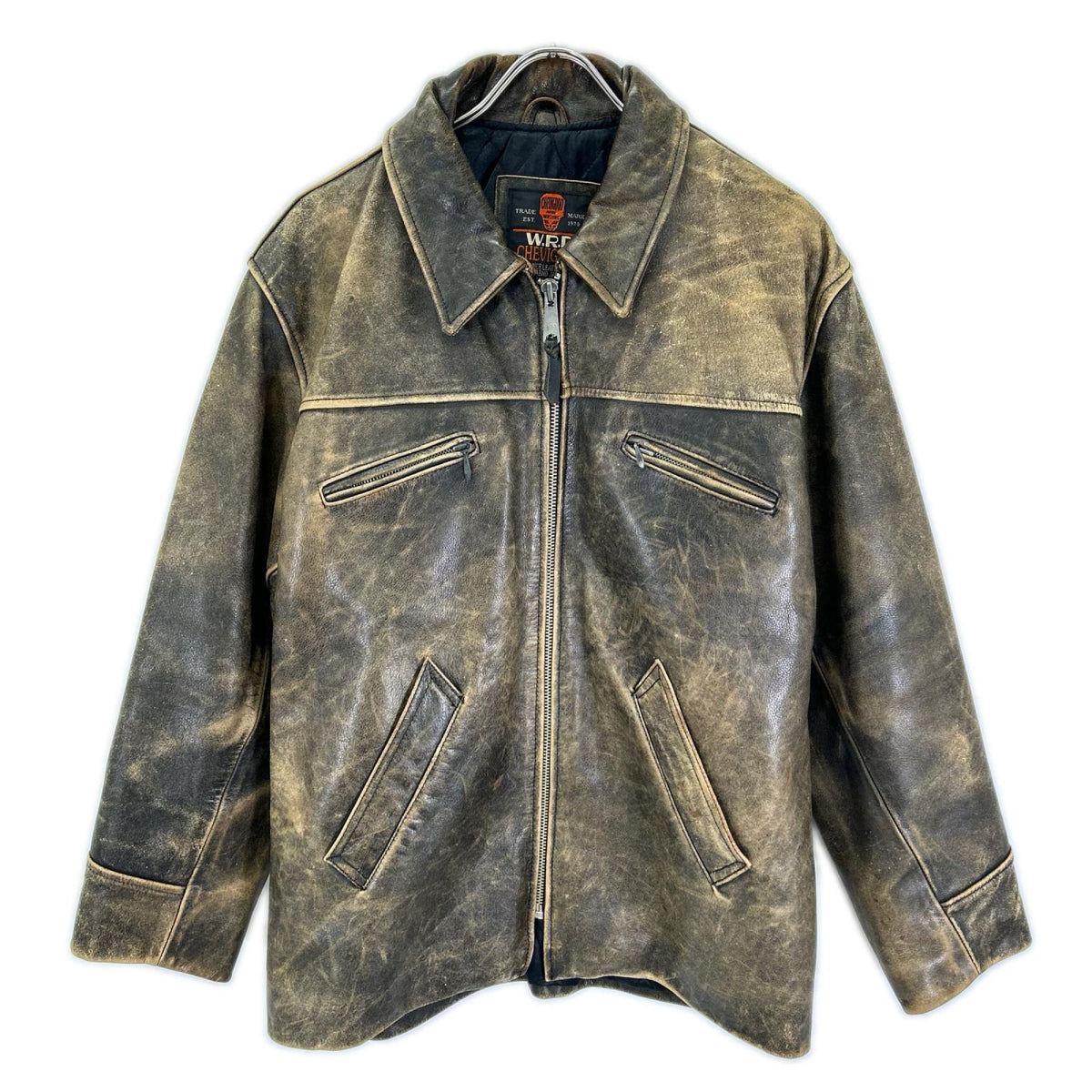 CHEVIGNON Leather WRD Single Riders Jacket Brown Size L