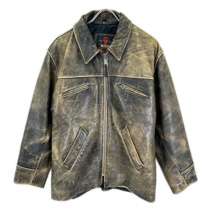 CHEVIGNON Leather WRD Single Riders Jacket Brown Size L