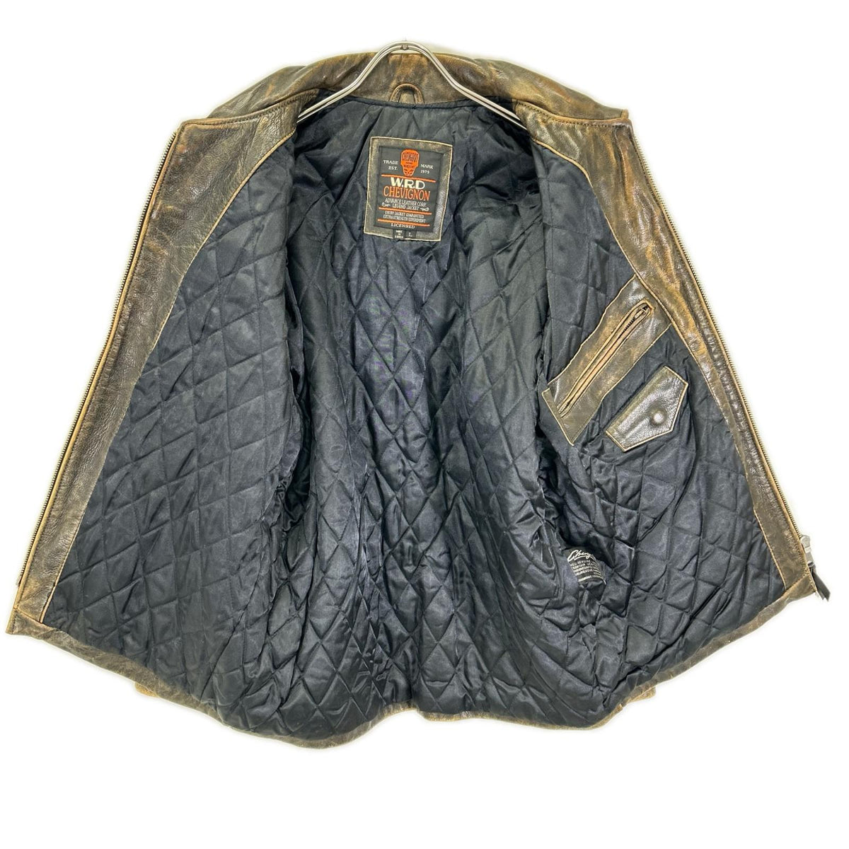 CHEVIGNON Leather WRD Single Riders Jacket Brown Size L