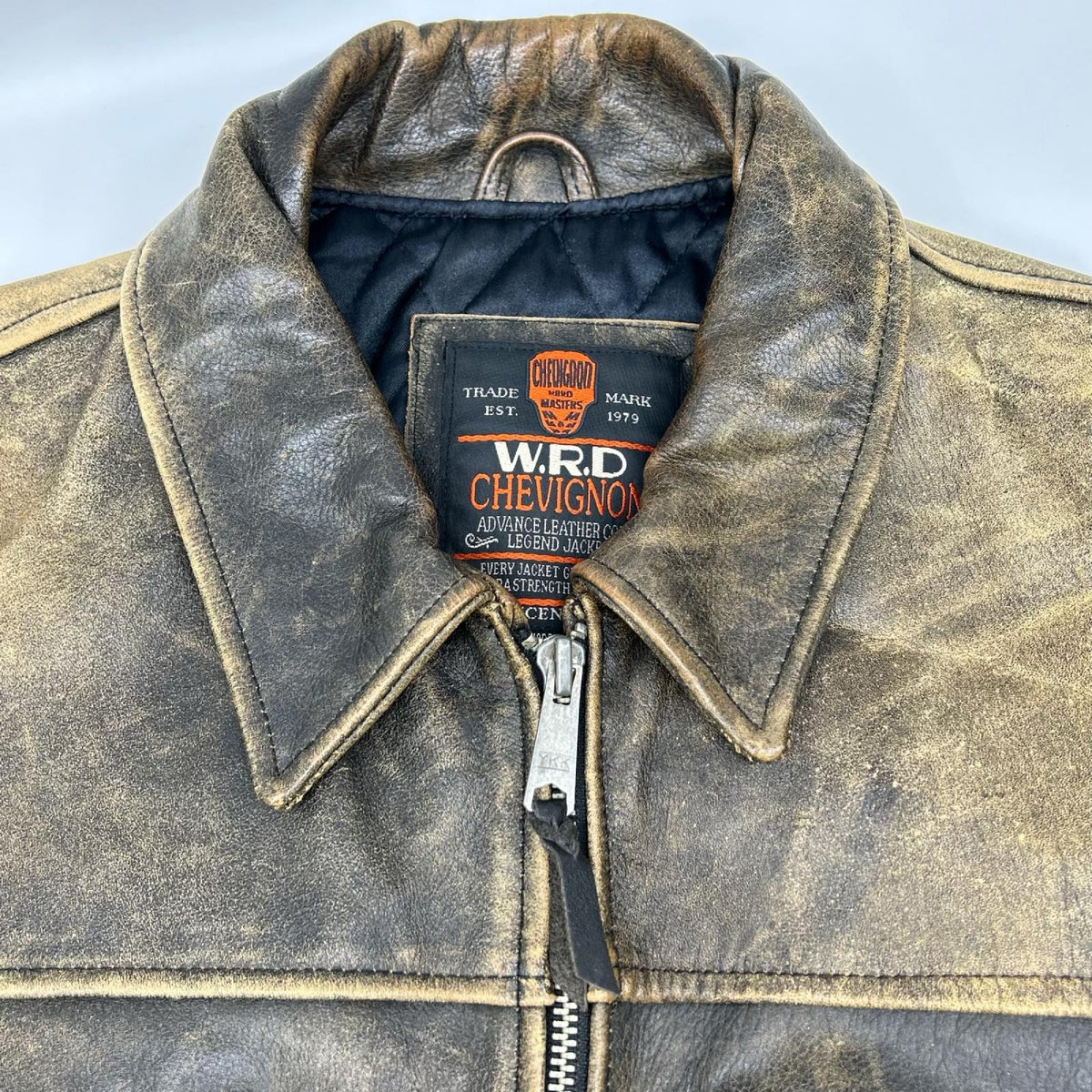 CHEVIGNON Leather WRD Single Riders Jacket Brown Size L