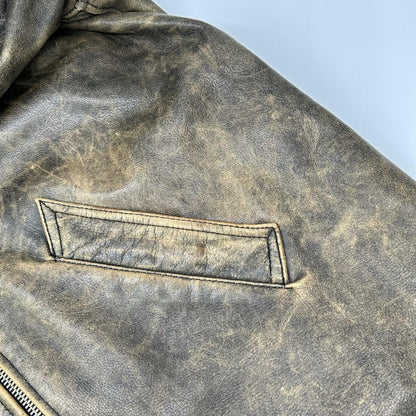 CHEVIGNON Leather WRD Single Riders Jacket Brown Size L