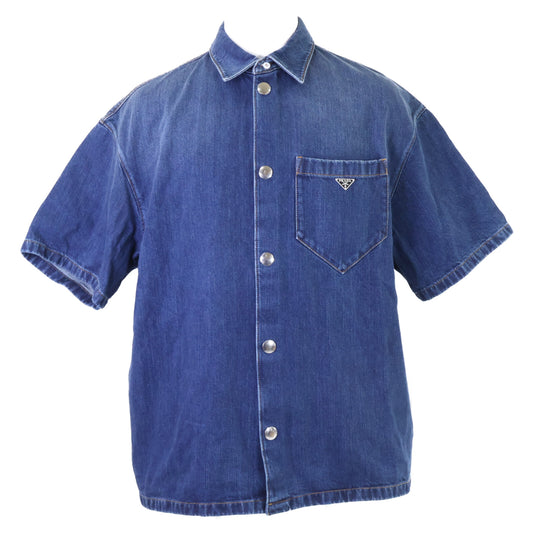 PRADA 2023 Triangle Logo Denim Shirt Jacket Indigo Size L