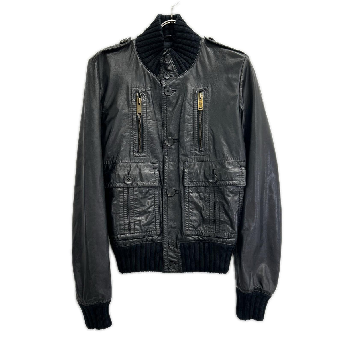 GUCCI Madonna Cow Leather Bomber Jacket Black Size 46