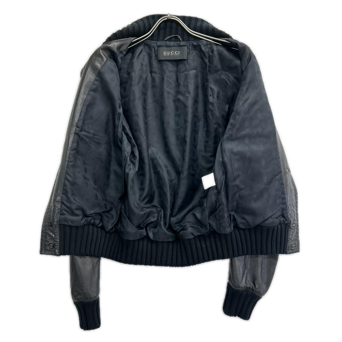 GUCCI Madonna Cow Leather Bomber Jacket Black Size 46