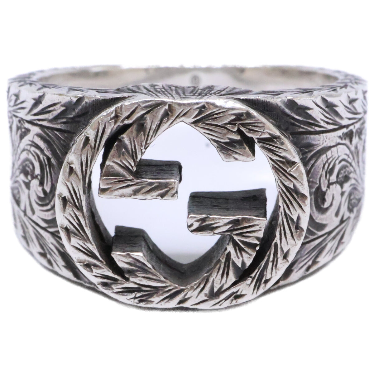 GUCCI Ag925 Interlocking G Arabesque Ring Silver Size JP 22