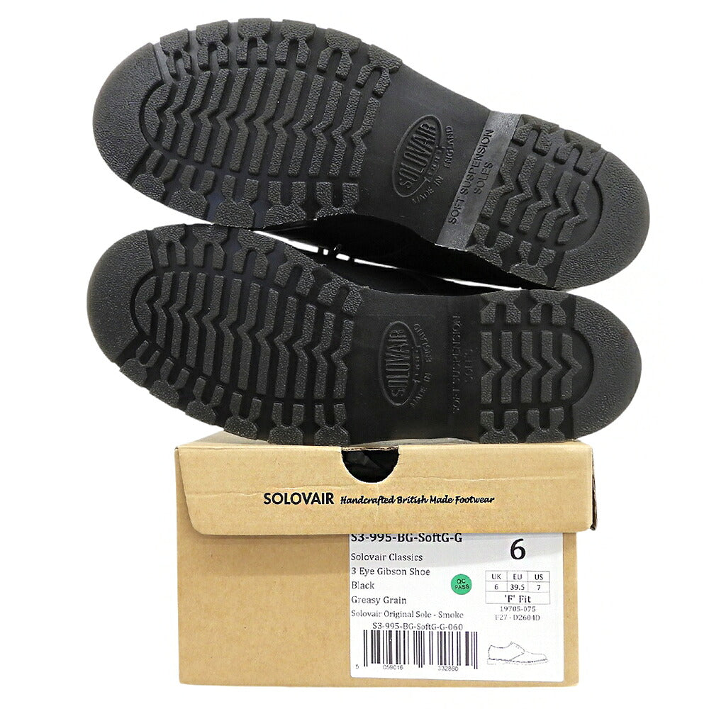 SOLOVAIR Grain Calf Gibson Leather Shoes Black Sneakers Size UK 6