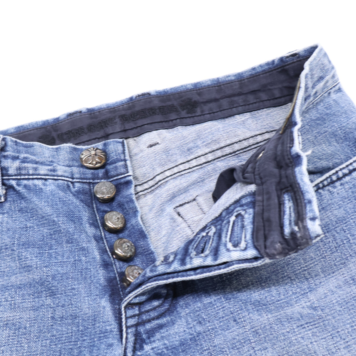 Chrome hearts CRS BTN Cross Ball Button Denim Pants Size 30