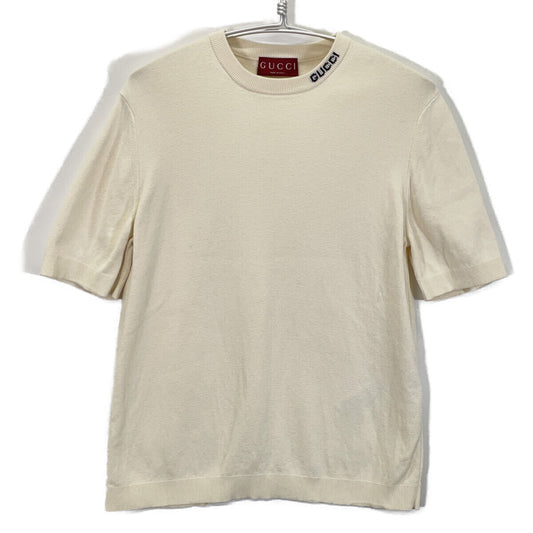 GUCCI 24AW Silk Blend Short Sleeve Knit Ivory Size M
