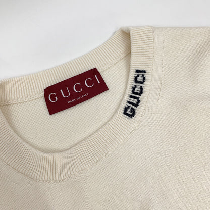 GUCCI 24AW Silk Blend Short Sleeve Knit Ivory Size M