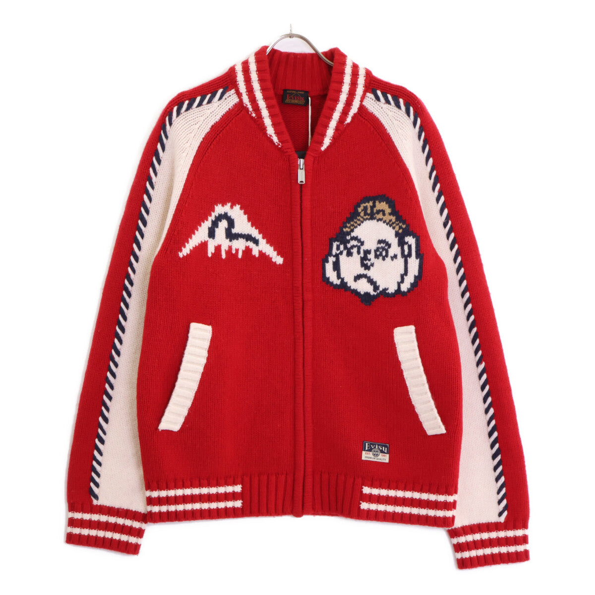 EVISU Red Relaxed Fit Henohenomoheji Knit Sweater Size M