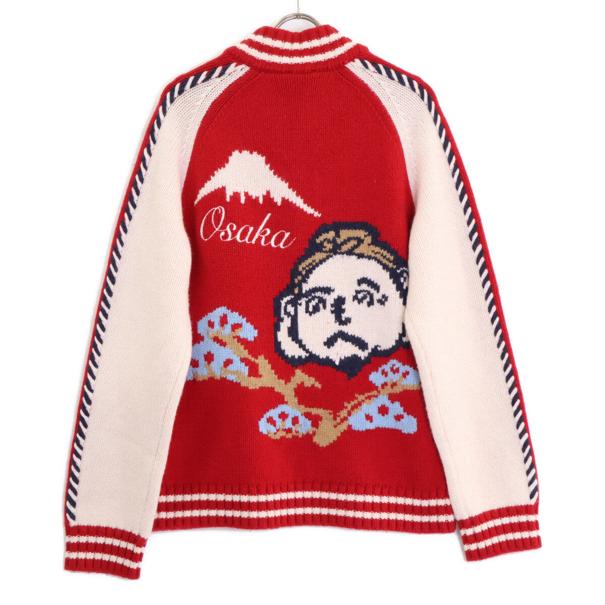 EVISU Red Relaxed Fit Henohenomoheji Knit Sweater Size M