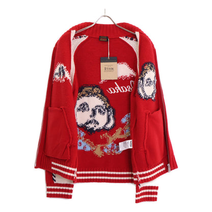 EVISU Red Relaxed Fit Henohenomoheji Knit Sweater Size M