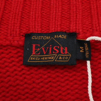 EVISU Red Relaxed Fit Henohenomoheji Knit Sweater Size M