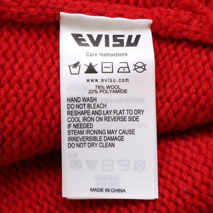 EVISU Red Relaxed Fit Henohenomoheji Knit Sweater Size M
