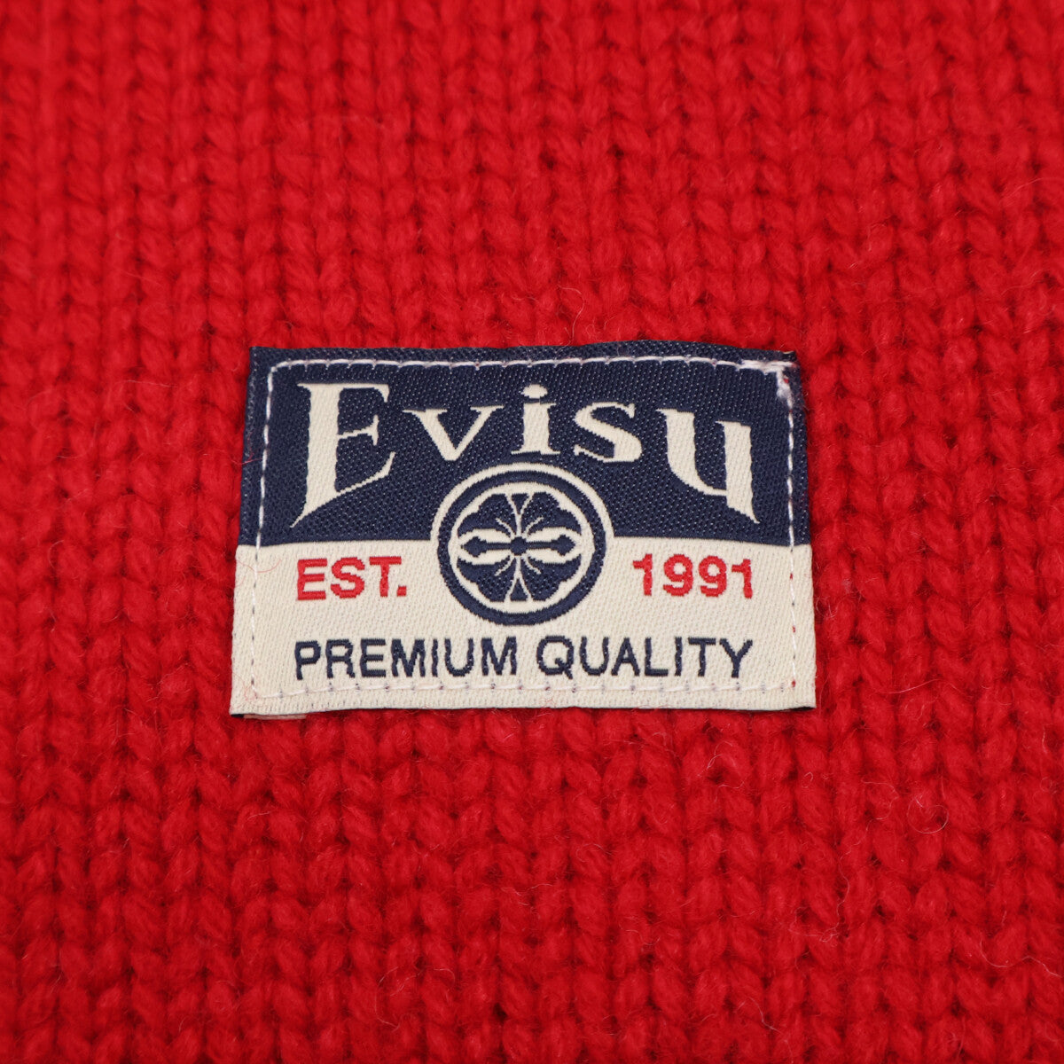 EVISU Red Relaxed Fit Henohenomoheji Knit Sweater Size M