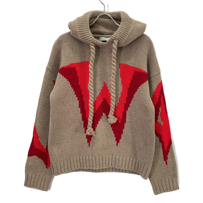 J.W.Anderson Gothic Logo Chunky Knit Hoodie Beige/Red