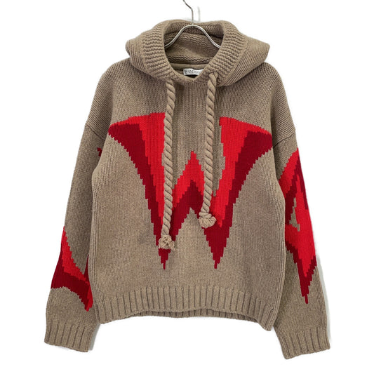 J.W.Anderson Gothic Logo Chunky Knit Hoodie Beige/Red