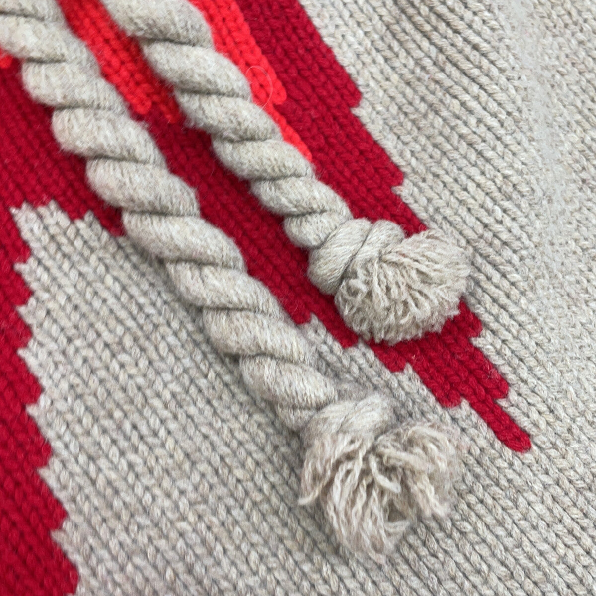 J.W.Anderson Gothic Logo Chunky Knit Hoodie Beige/Red