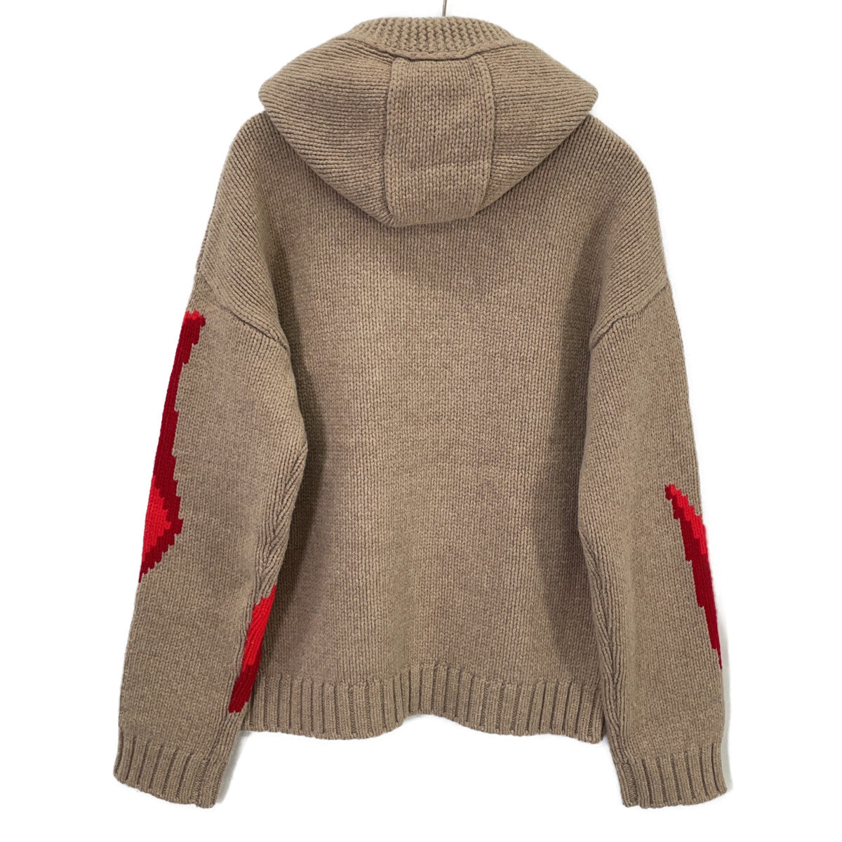 J.W.Anderson Gothic Logo Chunky Knit Hoodie Beige/Red