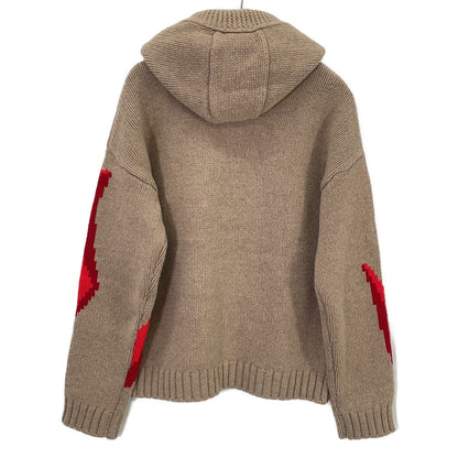 J.W.Anderson Gothic Logo Chunky Knit Hoodie Beige/Red