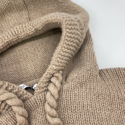 J.W.Anderson Gothic Logo Chunky Knit Hoodie Beige/Red