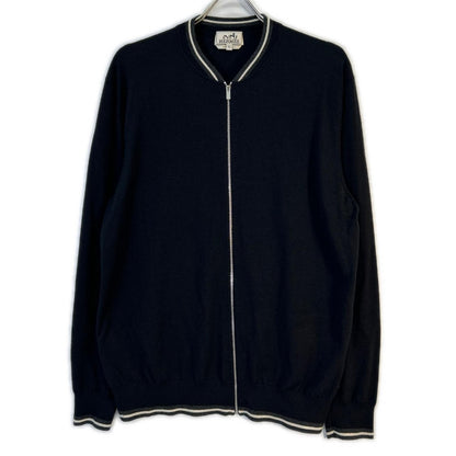 HERMES Cashmere Zip Cardigan Black Size XL
