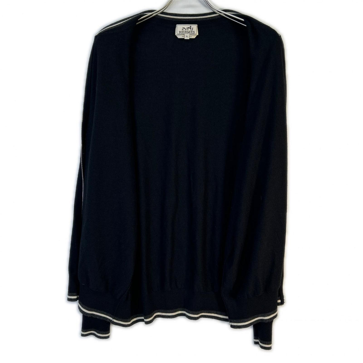 HERMES Cashmere Zip Cardigan Black Size XL