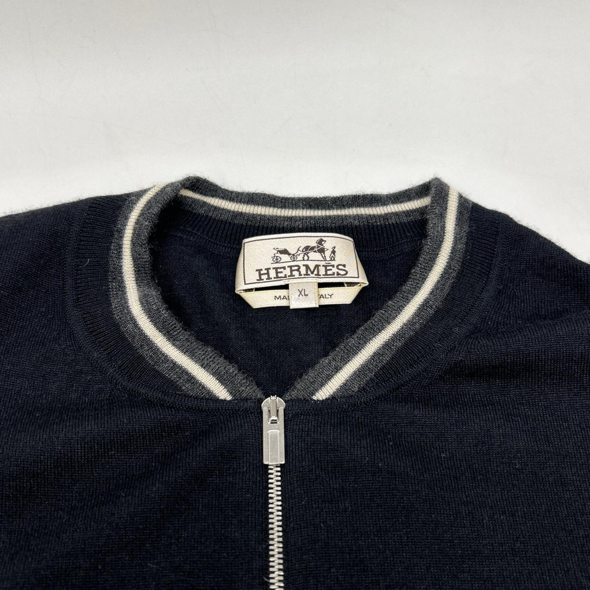 HERMES Cashmere Zip Cardigan Black Size XL