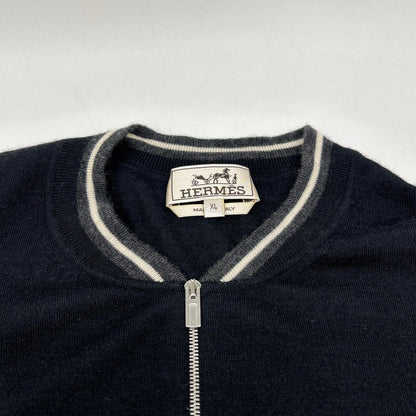 HERMES Cashmere Zip Cardigan Black Size XL
