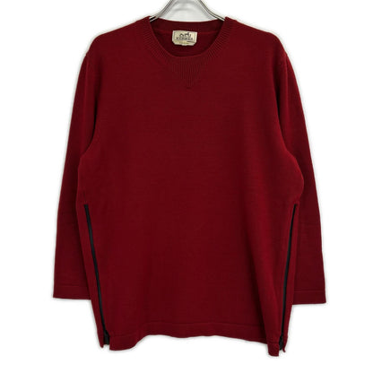 HERMES Side Zip Wool Knit Sweater Red