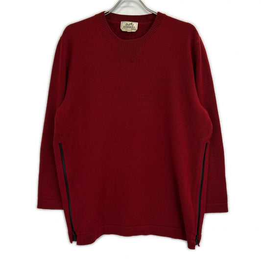 HERMES Side Zip Wool Knit Sweater Red
