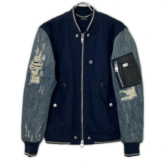 DIESEL MA-1 Damage Denim Wool Bomber Jacket Size S