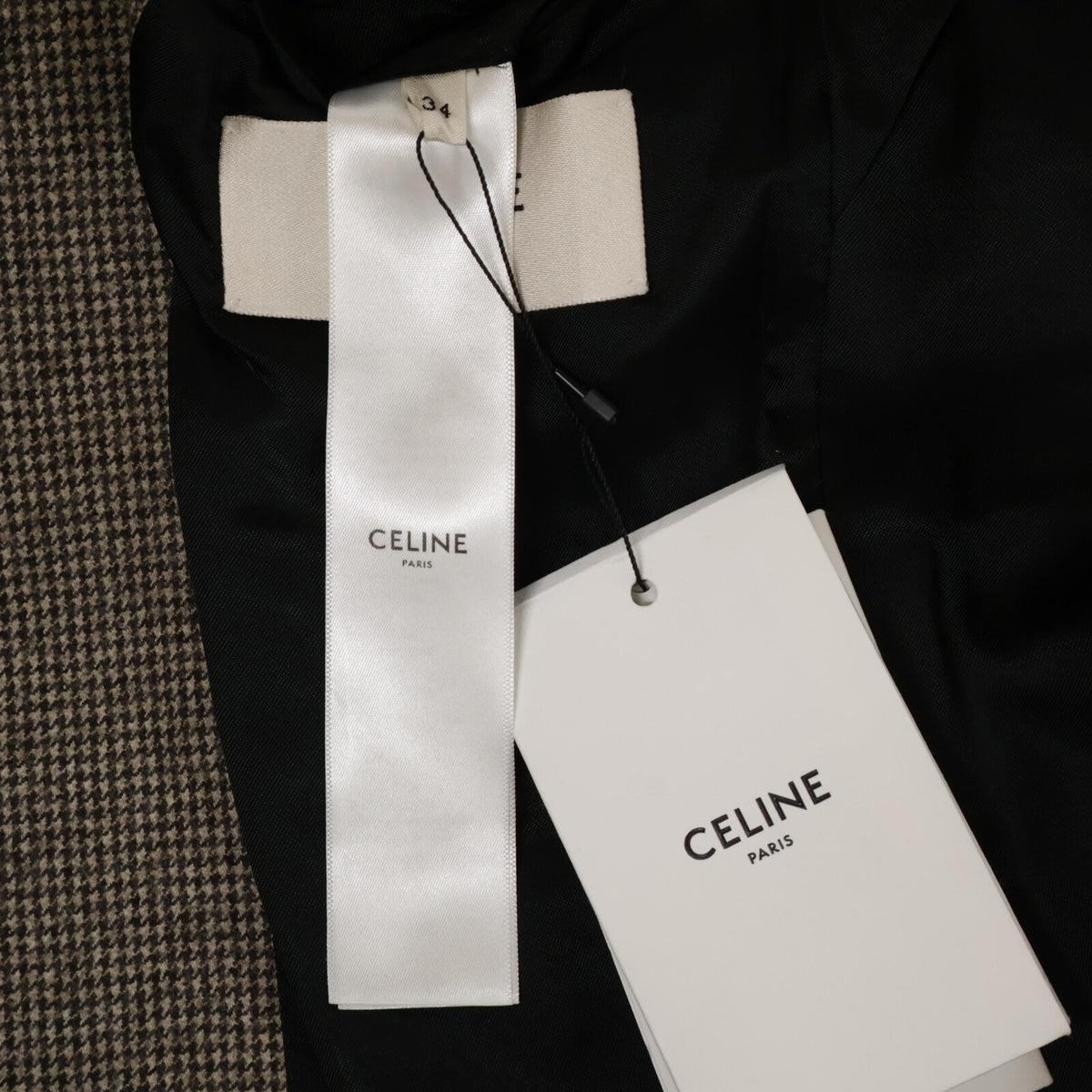 CELINE Wool Micro Houndstooth Elbow Patch Blazer Size 34