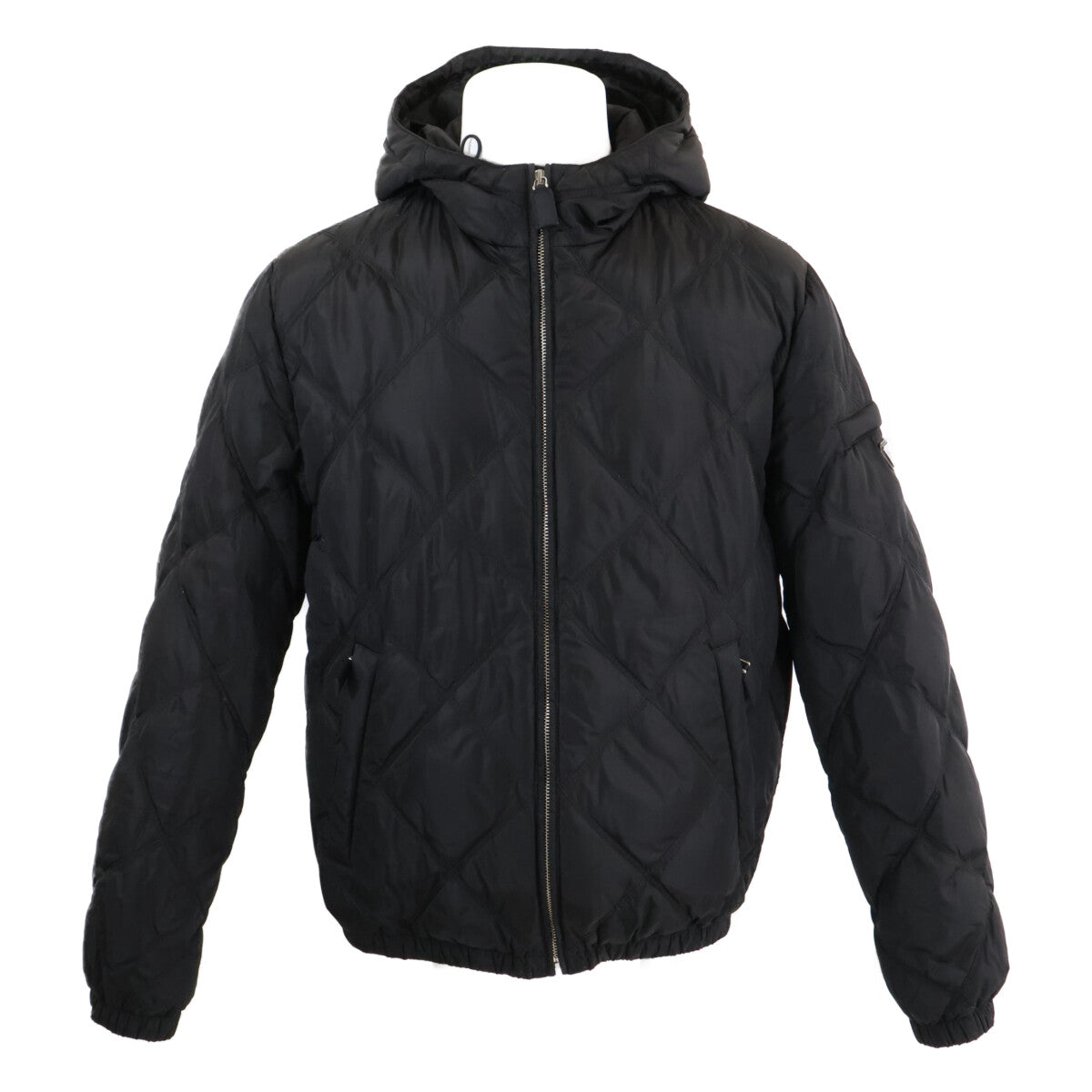 PRADA Triangle Logo Hooded Down Jacket Black Size 48