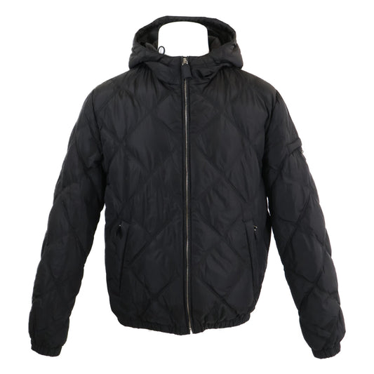 PRADA Triangle Logo Hooded Down Jacket Black Size 48