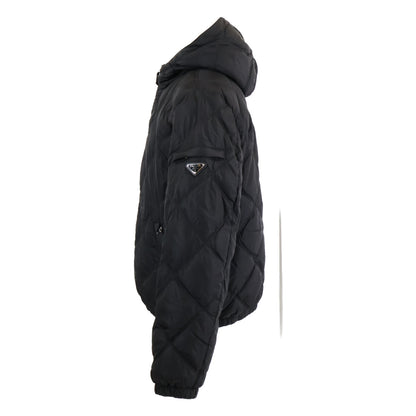 PRADA Triangle Logo Hooded Down Jacket Black Size 48