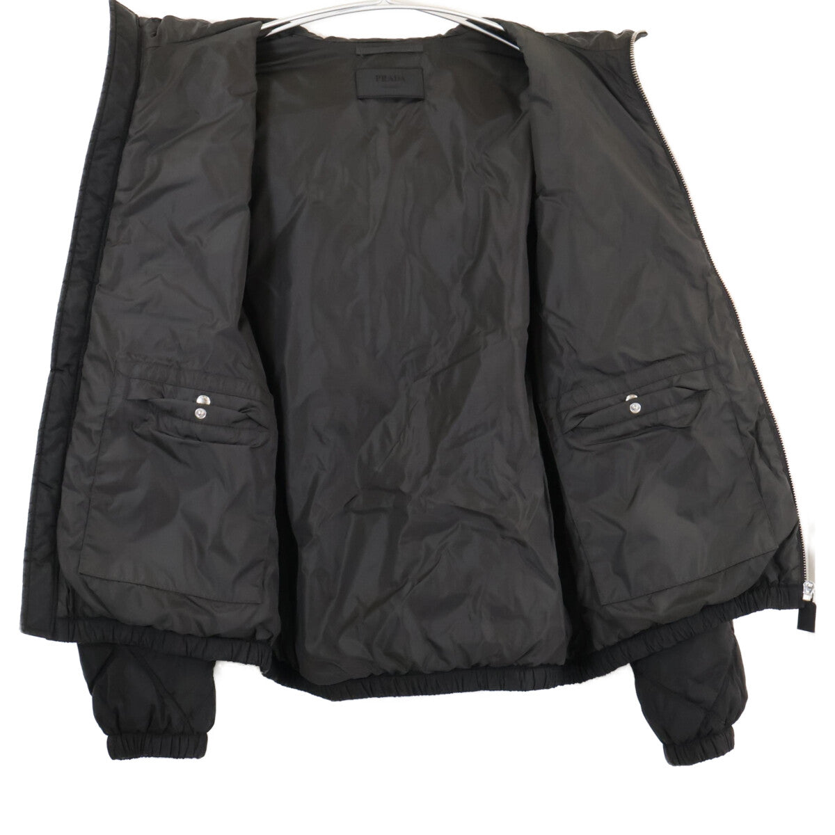 PRADA Triangle Logo Hooded Down Jacket Black Size 48